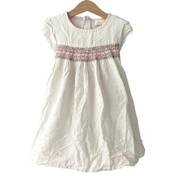 Mini Boden Smocked Linen Blend Party Dress - Sequins - Cream - 5-6Y - Picture 1 of 8